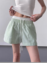 Striped Drawstring Waist Casual Shorts Green OutfitFlow